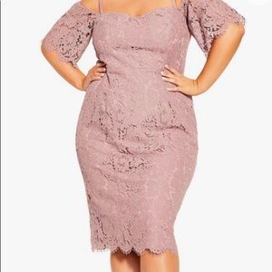City Chic Lace Evening Wedding Rose off the shoulder Dress